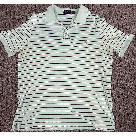 Polo Ralph Lauren Other - Polo Ralph‎ Lauren Polo Shirt Mens Large Light Green Blue Stripe Short Sleeve